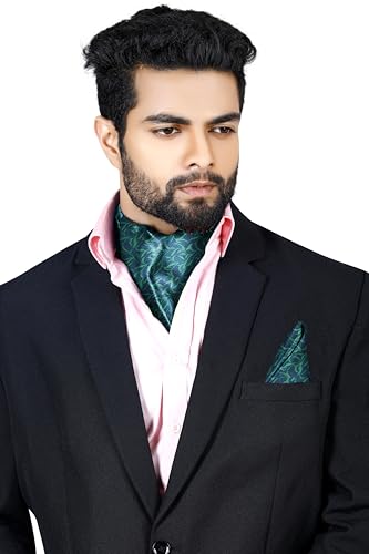Image of BLACKSMITH Jacquard Microfiber Neckwear Ascot and Matching Pocket Square Set for Men