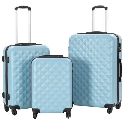 Durable and Lightweight Hardcase Trolley Set for Travel, 3-Piece ABS Suitcase Set, Blue