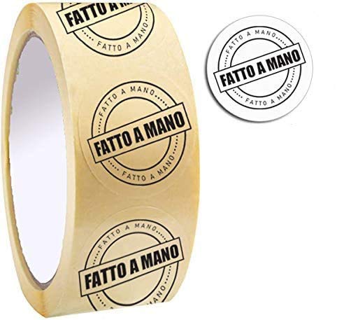 ETICHETTE ADESIVE TRASPARENTI CON SCRITTA FATTO A MANO, DIAMETRO 3CM, SUPER RESISTENTI, ARTIGIANATO, FAI DA TE (500 ETICHETTE)