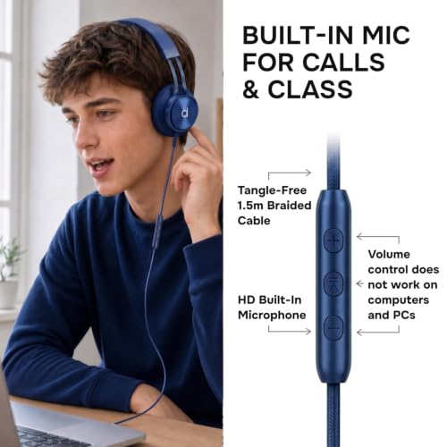 Image of ARTIX CL750 Adults & Kids Headphones with Cord, Microphone & Volume Control - Wired Headphones with Mic, Plug In Teens Corded Head phones Wire for Laptop, Computer, Chromebook, iPad & Tablet 3.5mm Aux