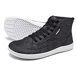 HOBIBEAR Women Wide Toe Box Barefoot Sneakers High Top Trail Running Canvas Shoes Zero Drop Sole Minimalist for Outdoor Casual Gym Hiking Trekking Travel Training Walking Jogging Black White
