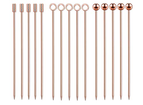 Cocktail Picks Stainless Steel Martini Skewers Olive Drink Picks Set Reusable Fruit Sticks Metal Drink Picks 15PCS 11cm Rose Gold Picks