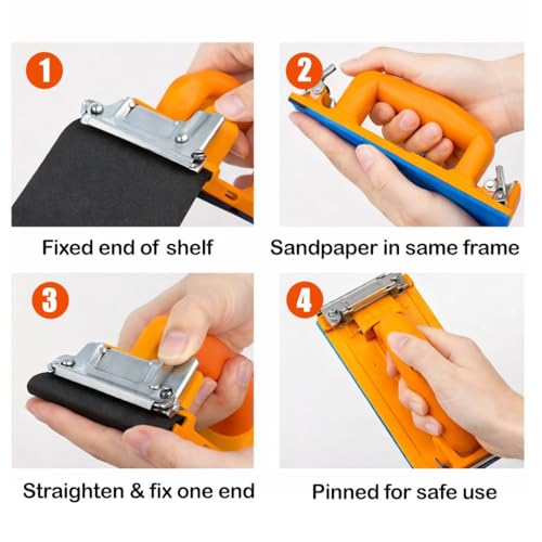 Image of Sanding Hand Block Sleeker - Manual Sandpaper Holder with Dual Metal Clips, Soft Base & Strong Orange Plastic Body for Wood & Wall Sanding (Sleeker Yellow, 7 inch)