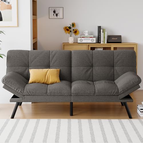 AMICLIBER Grey Linen Futon Sofa