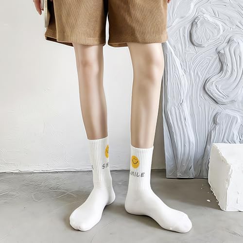 Image of Women's stockings 3 pieces | Smiling face combed cotton | Slip-proof cuffs | Spring and Summer white socks