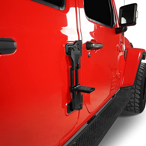 Hooke Road Wrangler Door Hinge Steps Aluminum Folding Foot Peg Doorstep Rooftop Access Pedal Hook for 2007-2025 Jeep Wrangler JK JL 2/4-Door & Gladiator JT - 2 PCs