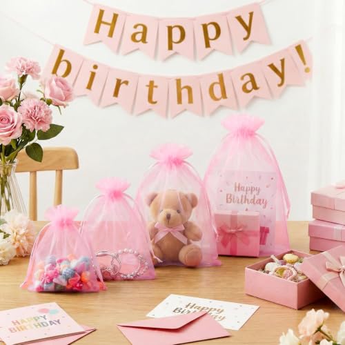 Image of FUNFERY 100PCS Pink Organza Gift Bags 4x6in,Drawstring Pouch for Jewelry