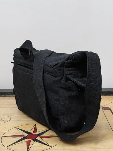 Image of Rough Canvas Cotton Messenger Sling Bag, (32x23x10cm, 7.5L) Medium Size. Patching with Elephant Design