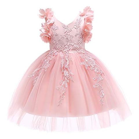 Weileenice Light Pink Little Girl Sleeveless Lace Dress Peach Kids Formal Elegant Prom Pageant Ball Gown Flower Girls Princess Christmas Dresses Wedding Party Holiday Evening 2 3 Birthday Photo Shoot Cover