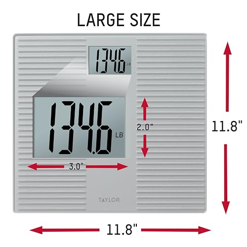 Image of Taylor Digital Bathroom Scale for Body Weight, 11.8 x 11.8 Inch 5mm Tempered Glass Platform, Large Display, 350 lb Capacity, Slip-Resistant Silicone Design, Silver