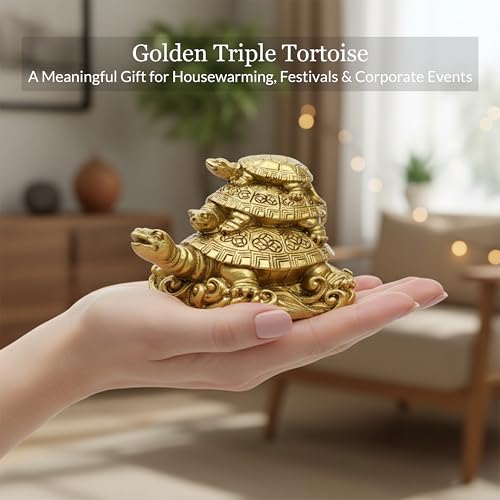 Image of ZAICUS Feng Shui Turtle Showpiece for Home Decor | Golden Tortoise Statue | Wealth, Prosperity & Good Luck | Vastu Decorative Figurine for Office Desk, & Gifting