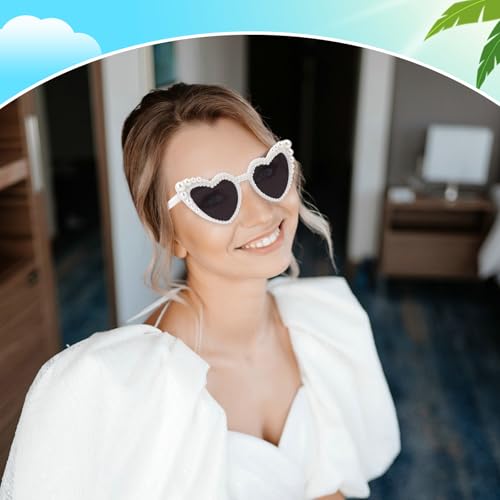CIEHER Bachelorette Party Favors - White Black Heart Sunglasses for Bride Bridesmaid2