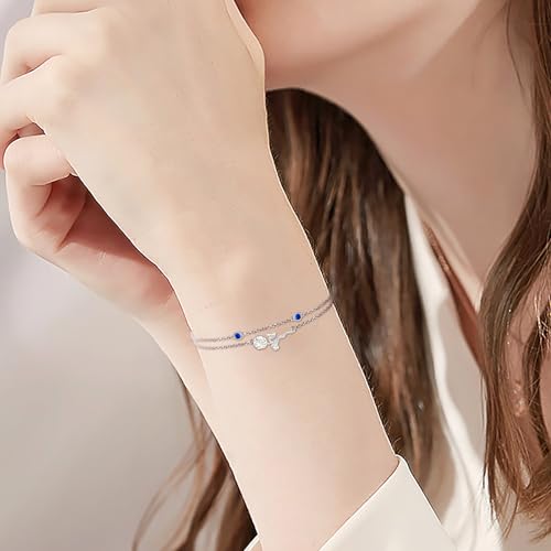MANBU Birthstone Birth Flower Bracelet for Women: Sterling Silver double Layer Chain Birthstone Bracelet Birthday Gift for Teen3