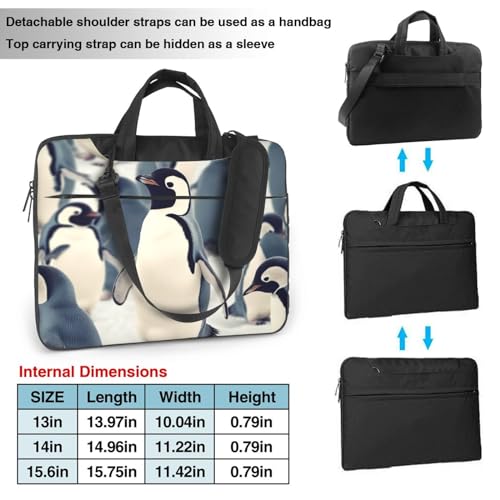 Maletín para portátil con diseño de pingüino, negro, 14 pulg. miniatura 2
