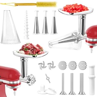 GLINK Fruit and Vegetable Attachment Strainer Set with Meat Grinder for Kitchenaid Stand Mixer, Fruits Juicer Vegetables Strainer Attachment and Sausage Stuffer Tubes for Kitchenaid Mixer Attachments