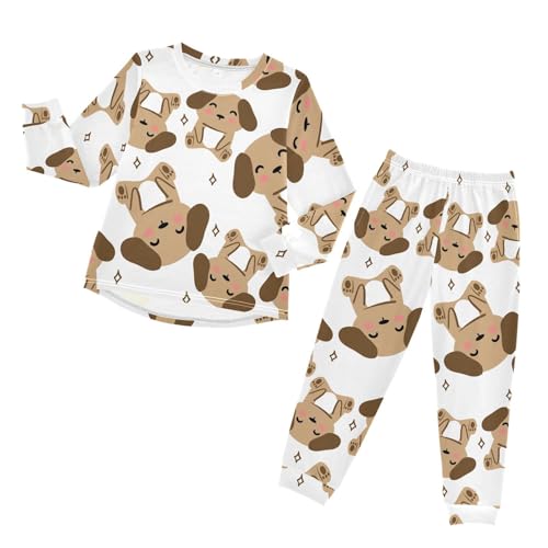 Long Sleeve Pajama Set for Girls Boys Kids,Cartoon Cute Dog Brown Comfy Nightwear Soft Loungewear,Family Matching PJs Underwear Set 5T