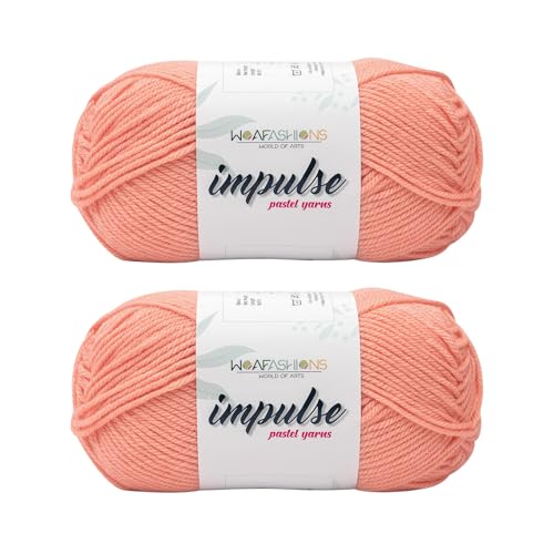 Image of WOAFashions Impulse Hand Knitting & Crochet Yarn, Premium Acrylic, 4 : Medium (Peach Blush) (2x100gms / 3.5oz / 200mtr / 218yds)