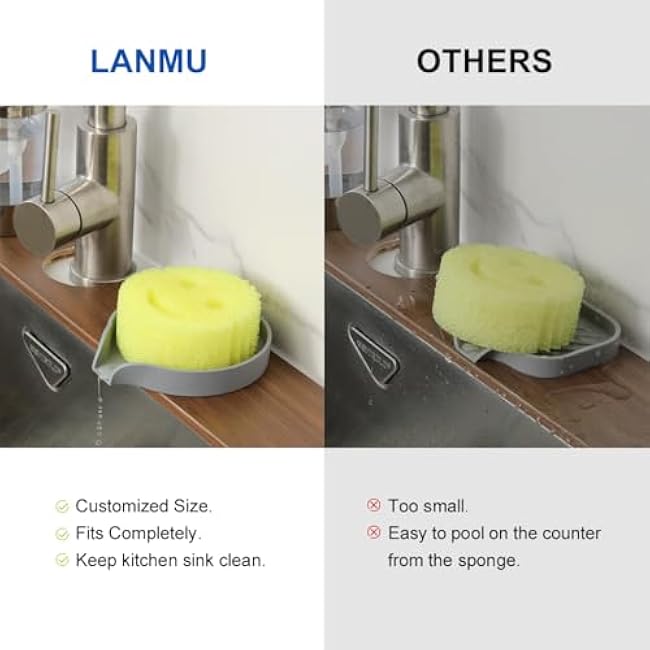 LANMU Silicone Smiley Face Sponge Holder for Kitchen Sink, Sink Caddy Organizer with Drainage for Quick Drying, Dishwasher Safe, Fit Palm Bush, Soap Dispenser Storage