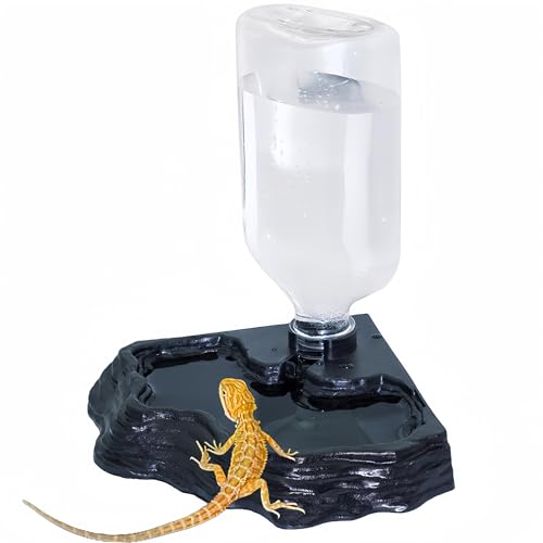 MRTIOO 17oz Terrarium Tank Reptile Food Feeders Bowl Water Feeder Automatic Water Dispenser Waterer Feeding Accessories for Geckos Lizards Turtle Bearded Dragons - Black