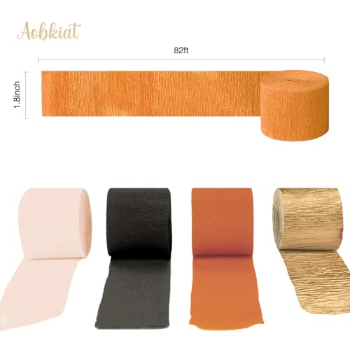 Image of AOBKIAT Fall Streamers Party Decorations,5 Rolls Pumpkin Orange Gold Black | Crepe Paper Streamers for Thanksgiving Day,Halloween,Birthday Wedding Baby Shower Retro Party Backdrop