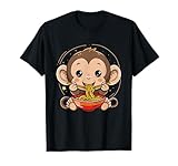 carino scimmia mangiare ramen scimmia noodle art noodles giapponesi maglietta
