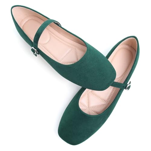 Image of TN TANGNEST Leather Flats for Women Retro Mary Jane Flats | Comfortable Square Toe Slip On Flats with Buckle Strap, Soft Work Flats Office Shoes