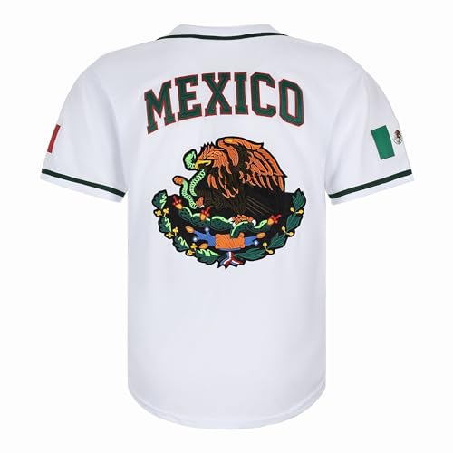 Camiseta de béisbol masculina México Eagle con bordado y bandera mexicana (Blanco Verde, XX-Large) miniatura 3