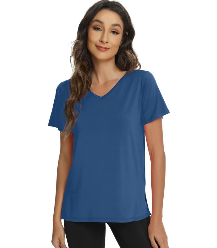 WiWi Viscose from Bamboo Pajama Tops for Women Soft Short Sleeve Tee Sleep Shirts V Neck T-Shirt Pjs Top Sleepwear S-XXL4