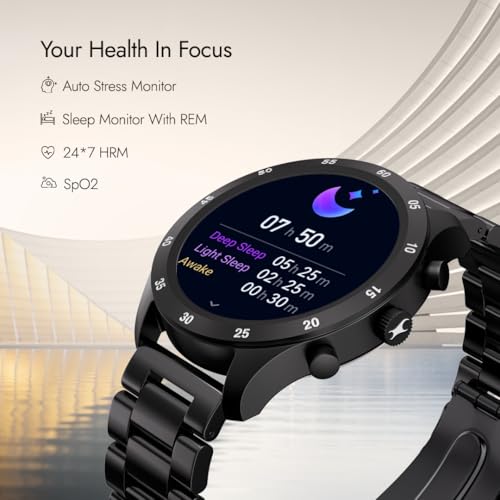 Image of Fastrack Magnus FX2 1.32 inch Display Smart Watch with Single Sync BT Calling, All-Round Health Tracking, Functional Crown, Metal Case, 100+ Sports Modes & Watchfaces - Smartwatch for Men & Women (Black)