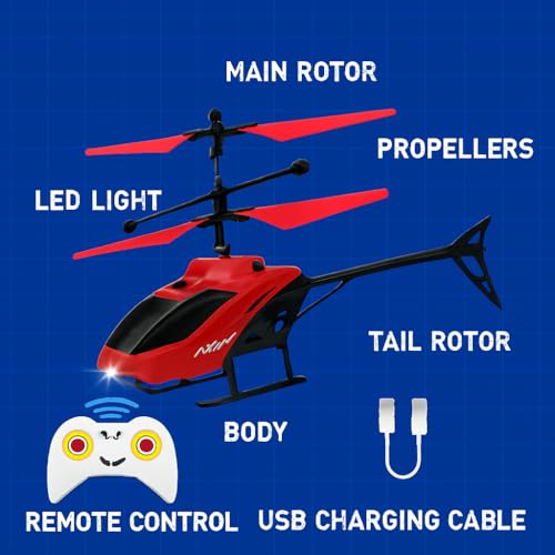 Image of RC Helicopter with Hand Gravity Sensor for Kids 4+, Flying Remote Control Helicopter Toy, Chargeable with Safety Sensor, Indoor Outdoor Play, for Boys & Girls - Pack of 1 (RED)
