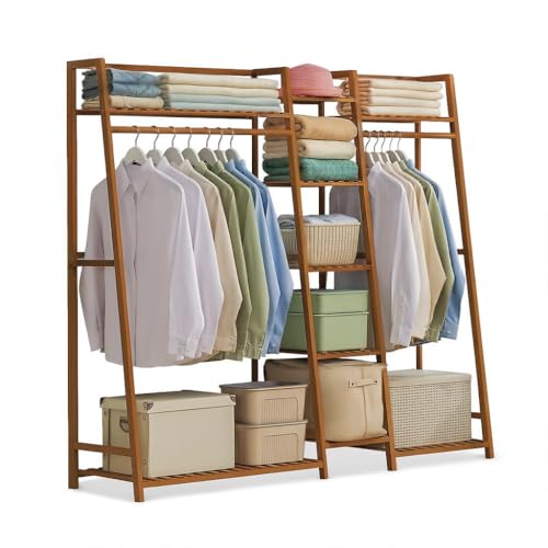 Neo Natural Bamboo Freestanding Open Clothes Rack Storage Clothes Rail Coat Stand Shelf Hanging Entryway Bedroom Bathroom and Office (XL)