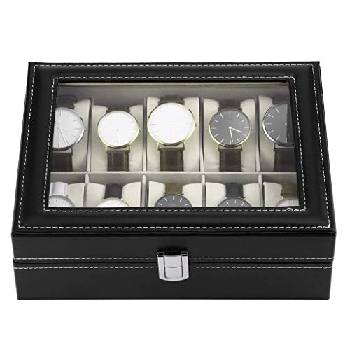Support de boîtier de montre en cuir PU : boîte de rangement 10 grilles pour affichage