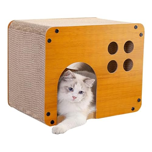 MAGHUNT 猫 爪研ぎ キャットハウス 爪とぎ ベッド 両用 八面使えるつめとぎ 箱式 猫用 段ボール 組み立て式 耐荷重10KG 高密度段ボール 省スペース ストレス解消 家具破壊防止 運動不足改善 通気 耐久 おもちゃ収納簡単（バリバリキャットハウス）