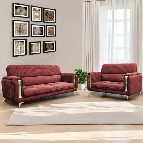 Image of Casaliving Gelio 3+2 Seater Sofa Set for Living Room (Maroon Colour) Premium Fabric Sofa Set