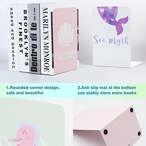 Zyners Bookends For Kids, Metal Bookends For Girls, Non-Skid Heavy Duty, Mermaid Cute Book Ends For Shelves Children(5.3 X 4 X 7.5 Inches) #TOP2