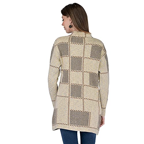 Image of LADY WILLINGTON Women's Wool Round Neck Cardigans With Side Pockets (LONGPRINTCOAT Beige L)