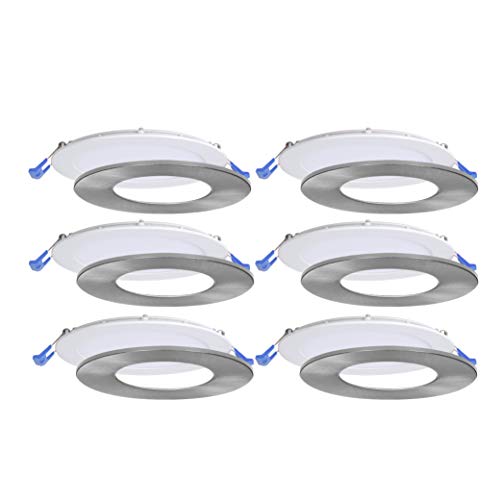 Nadair, 6’’ LED Recessed Ultra Slim Lights, 6-Pack, IC Rated, Dimmable, 15W=90W, 1125 Lumens, 4000K (Cool White), Large Junction Box, Quick Connect System, White Finish, Brushed Nickel Trim Included by Nadair - Used condition - CA$39.92