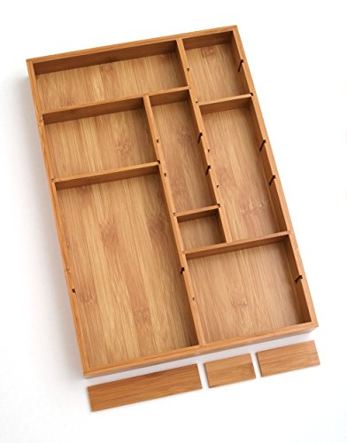 Lipper International 8397 Bamboo Wood Adjustable Drawer Organizer with 6 Removable Dividers, 12
