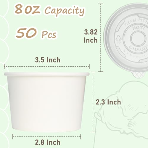 Image of ESSENTIAL Paper Ice Cream Cups with Lids, 50 Pcs 8oz Paper Snack Bowls