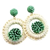 ボヘミアンストローウーブンイヤリング、ハンドメイドラウンドフラワーダングル軽量ビーチバケーションジュエリー夏ボヘミアン用, 真鍮, ジェムストーンなし