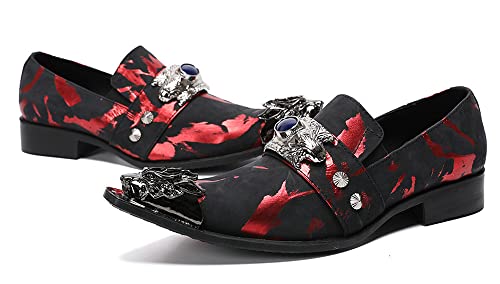 Santimon Men's Dress Shoes Suede Leather Multicolored Dragon Metal Tip Single Strap Gold Crystals Bead Wedding Formal Loafers4