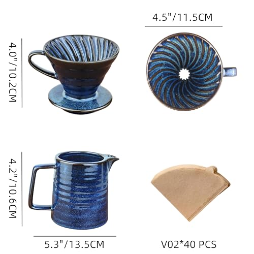 Image of Pour Over Coffee Maker,Ceramic Coffee Maker With 40 pcs Paper Filter,15oz /450ml Pour Over Coffee Dripper (Starry Blue, V02)