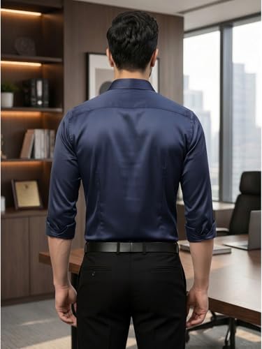 Image of DEELMO Combo of Men's Stylish Solid Satin Casual Shirt for Men Full Sleeves| Poly Satin Silk Shirt Pack of 2