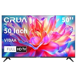 CRUA 50 Inch Smart TV Full HD 1080P LED TV VIDAA OS with Freeview HD Triple Tuner DVB-T2/T/C/S2 HDMI USB AV Inputs Slim Design Mountable Netflix Prime YouTube Black