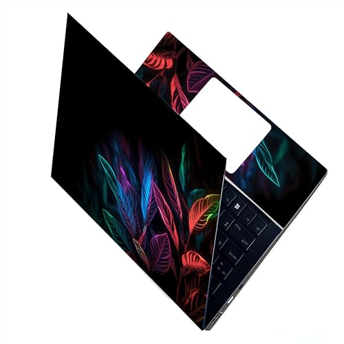 Image of Full Laptop Skin Stickers HD Quality Sticker for Laptops Upto 15.6 inch (Dustproof|Waterproof|Scratchproof|Reusable) - BE NEON Leaf BK FL