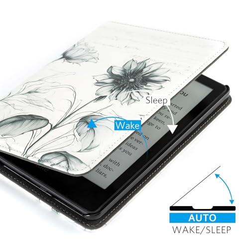 Image of CoBak Case with Stand for Kindle Paperwhite 12th Gen 2024 Released (7 inch) & Kindle Colorsoft Signature Edition - Durable PU Leather Cover with Auto Sleep Wake, Card Slot, Hand Strap Feature, Sunflower