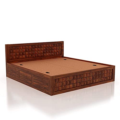 Image of SHRI MINTU'S ART Solid Sheesham Wood King Size Bed Without Storage | Wooden Double Bed Cot Bed for Bedroom Furniture | Palang Double Bed for Hotels | All (Queen, Brown 1)