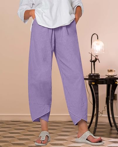Cotton Linen Capri Pants Summer Printed Casual Cropped Palazzo Lounge Pants Trendy Comfy Baggy Trousers with Pockets3