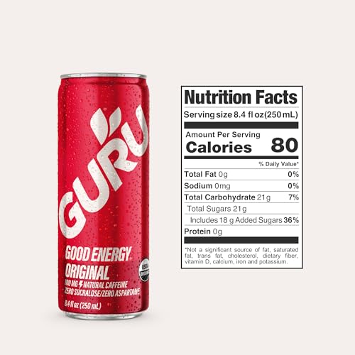 Image of GURU Organic Energy Drink, Natural Caffeine, Original, 8.4 Fl Oz, 24 Pack