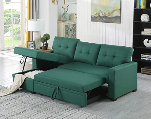Devion FurnitureL-Shape Linen Sleeper Sectional Sofa for Living Room, Home Furniture, Apartment, Dorm Sofabed, Green